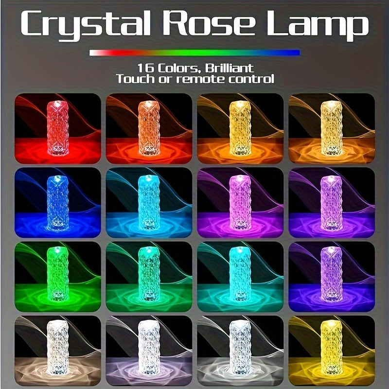 Crystal Rose Desk Lamp Touch Control Remote USB Dimmable 16 Colors Romantic Gift
