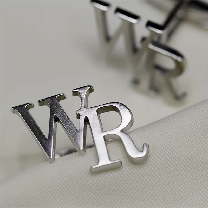 Personalized Stainless Steel Cuff Clips for Men with Custom English Letters for Daily Wear or Gifting