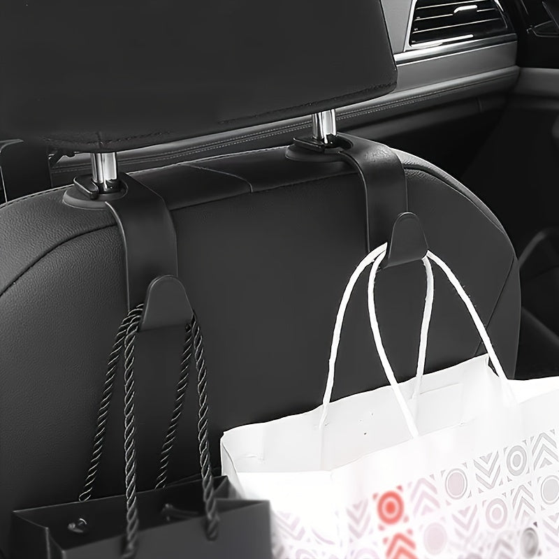 2PC Black Car Seat Back Hooks Adjustable Headrest Organizers for Bags Clothes