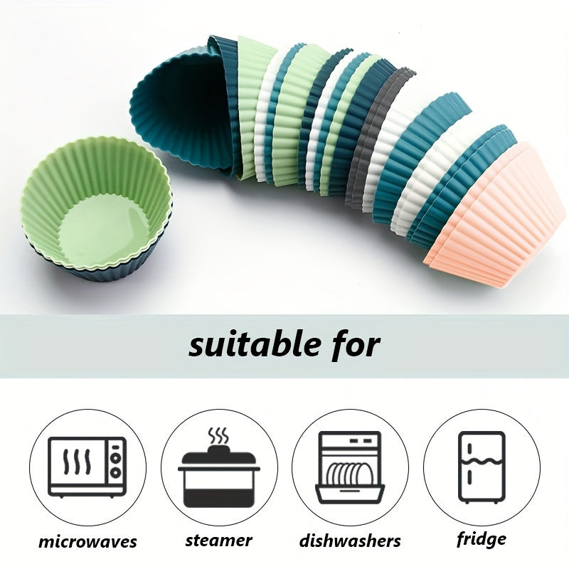 Set of 12 Silicone Muffin Cups Teal Green Pink 7.01cm Reusable Baking Liners
