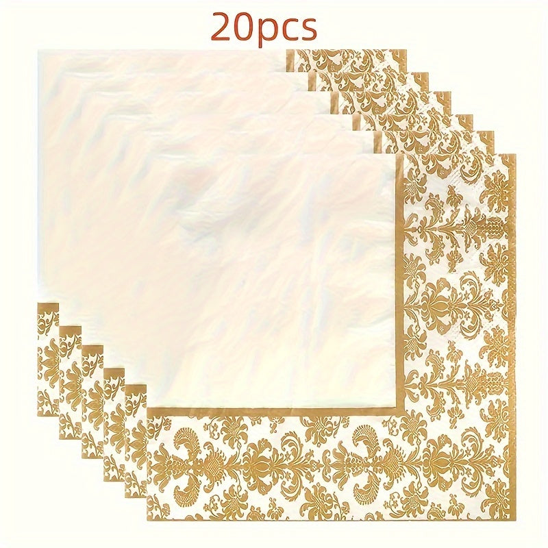 Set of 20 Gold Floral Paper Napkins for Weddings Parties and Christmas