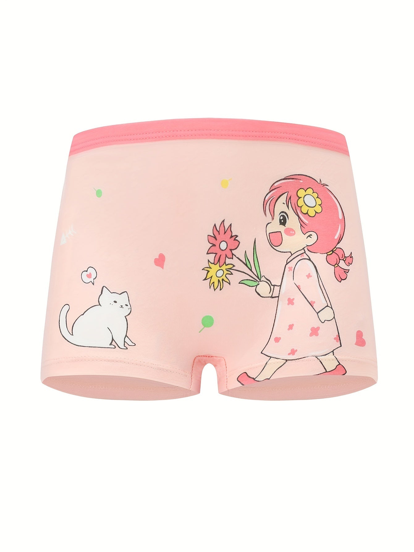 Girls Cotton Boxer Briefs 4 Pack with Cartoon Pattern Flat Leg Underwear