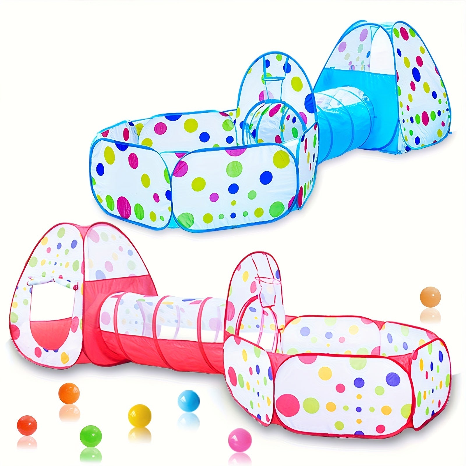 Indoor Children's Ball Pool Tunnel with Wave Pattern for Ages 2+ Red Blue