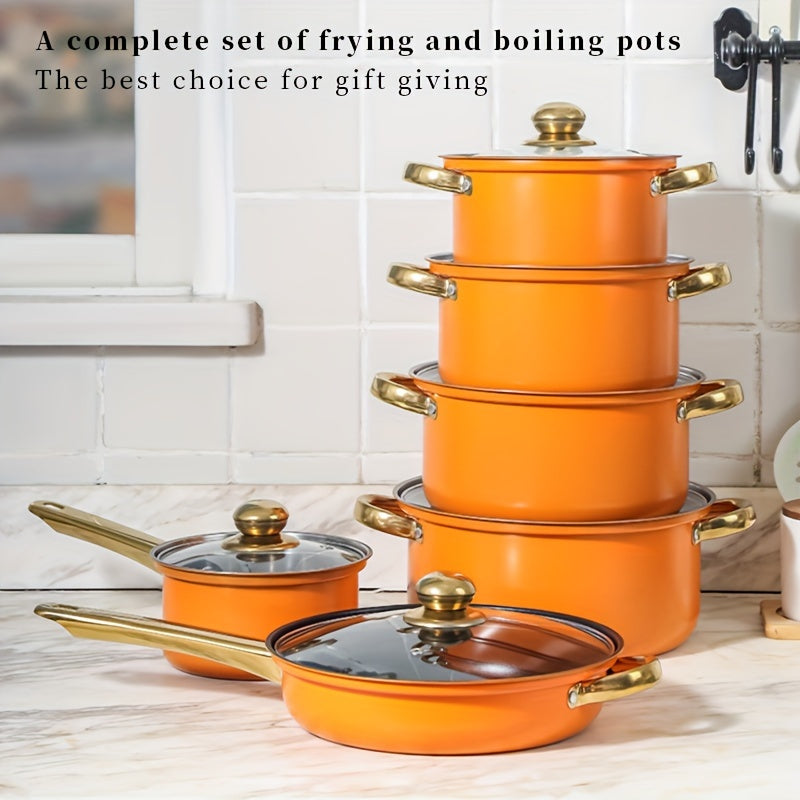 18-Piece Stainless Steel Cookware Set Non-Stick Pots and Pans with Golden Handles