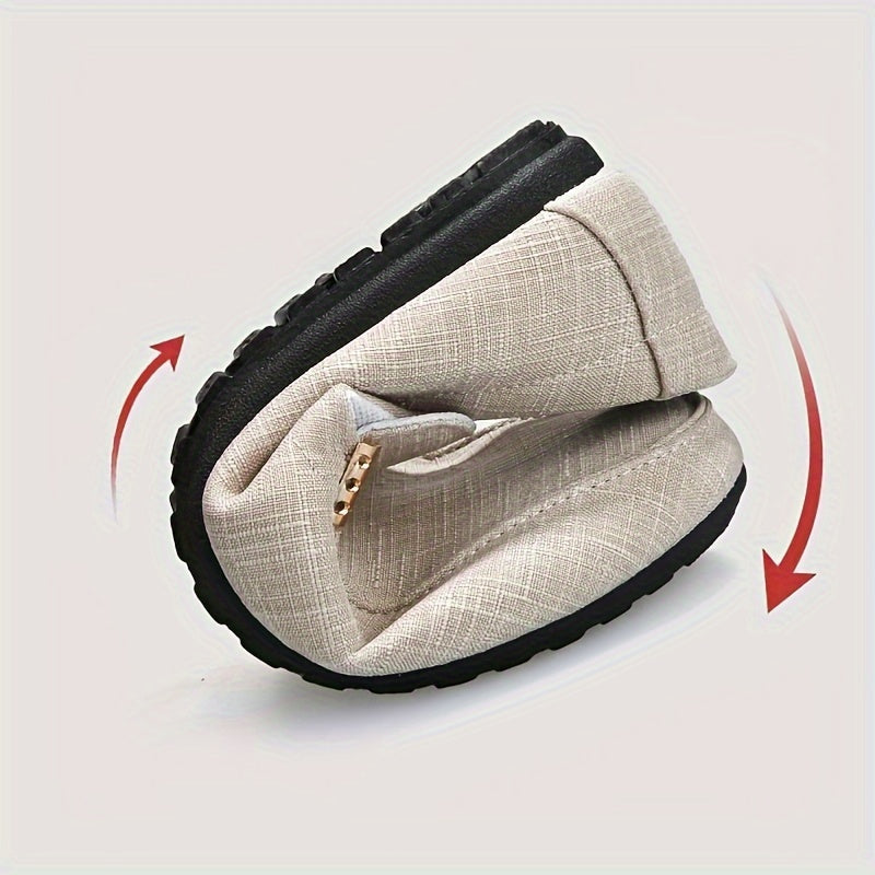 Men's Black Canvas Loafers with Metal Decor Round Toe Casual Outdoor Shoes