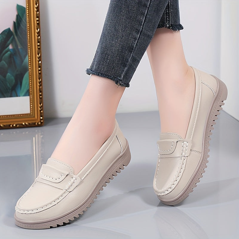 Women Slip-On Loafers Comfortable Non-Slip Casual Shoes Beige Black