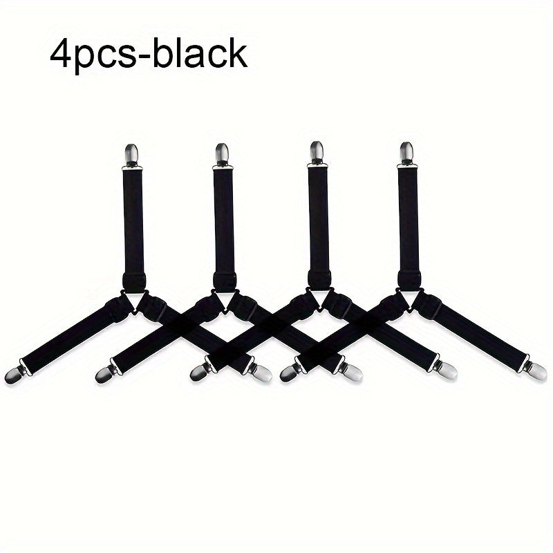 4 ta moslashuvchan uchburchakli varaq ushlagichlar to'plami, elastik matras varaq kliplari, sirpanmaydigan yotoq varaq ushlagichlar va divan, stol qoplamalari uchun to'qilgan tasma mahkamlagichlar; tozalash oson