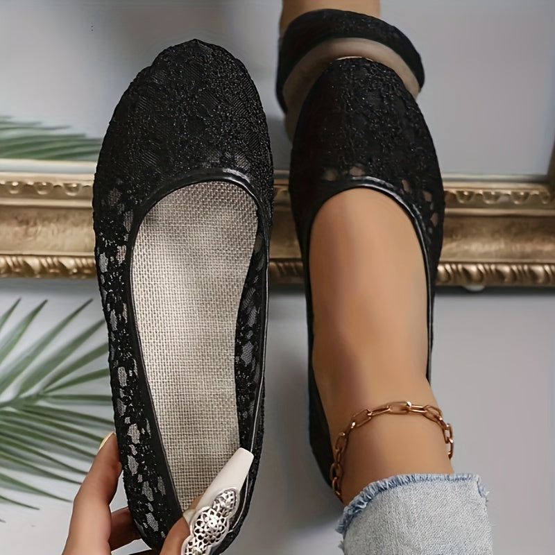 Women's Floral Breathable Slip-On Flat Shoes - Lightweight Mesh Loafers