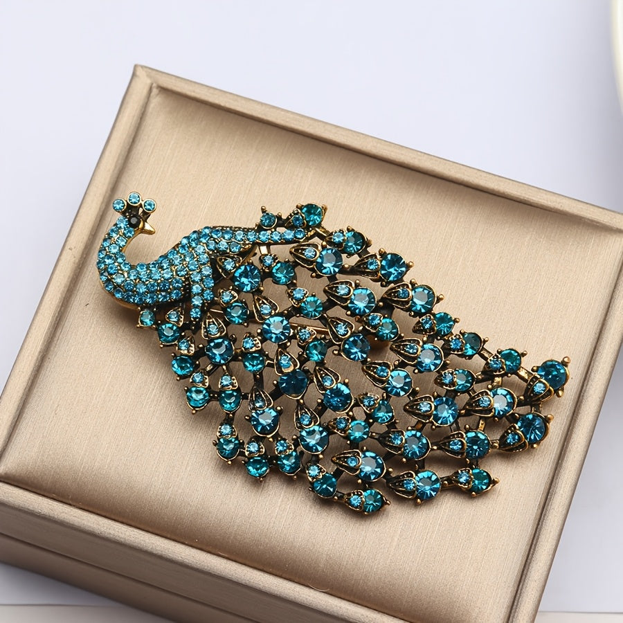 Peacock Brooch with Rhinestones Retro Wedding Formal Jewelry