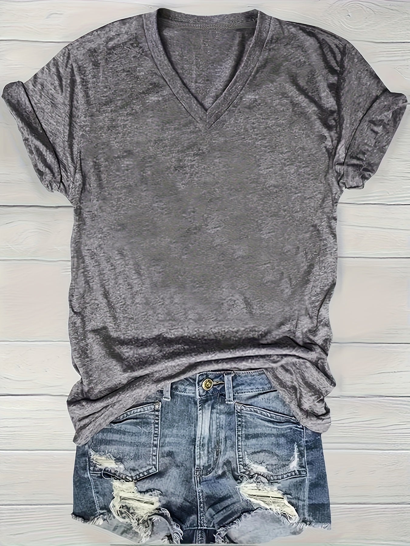 Women’s Solid Color V-Neck T-Shirts Short Sleeve Casual Summer