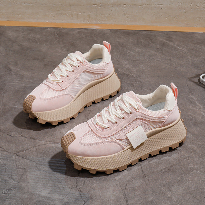 Women's Breathable Lightweight Chunky Sneakers Casual Low-Top Shoes Black White