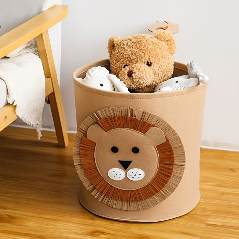 Cartoon Felt Storage Bin for Kids Toys Clothes 13.8x14.6 Inches
