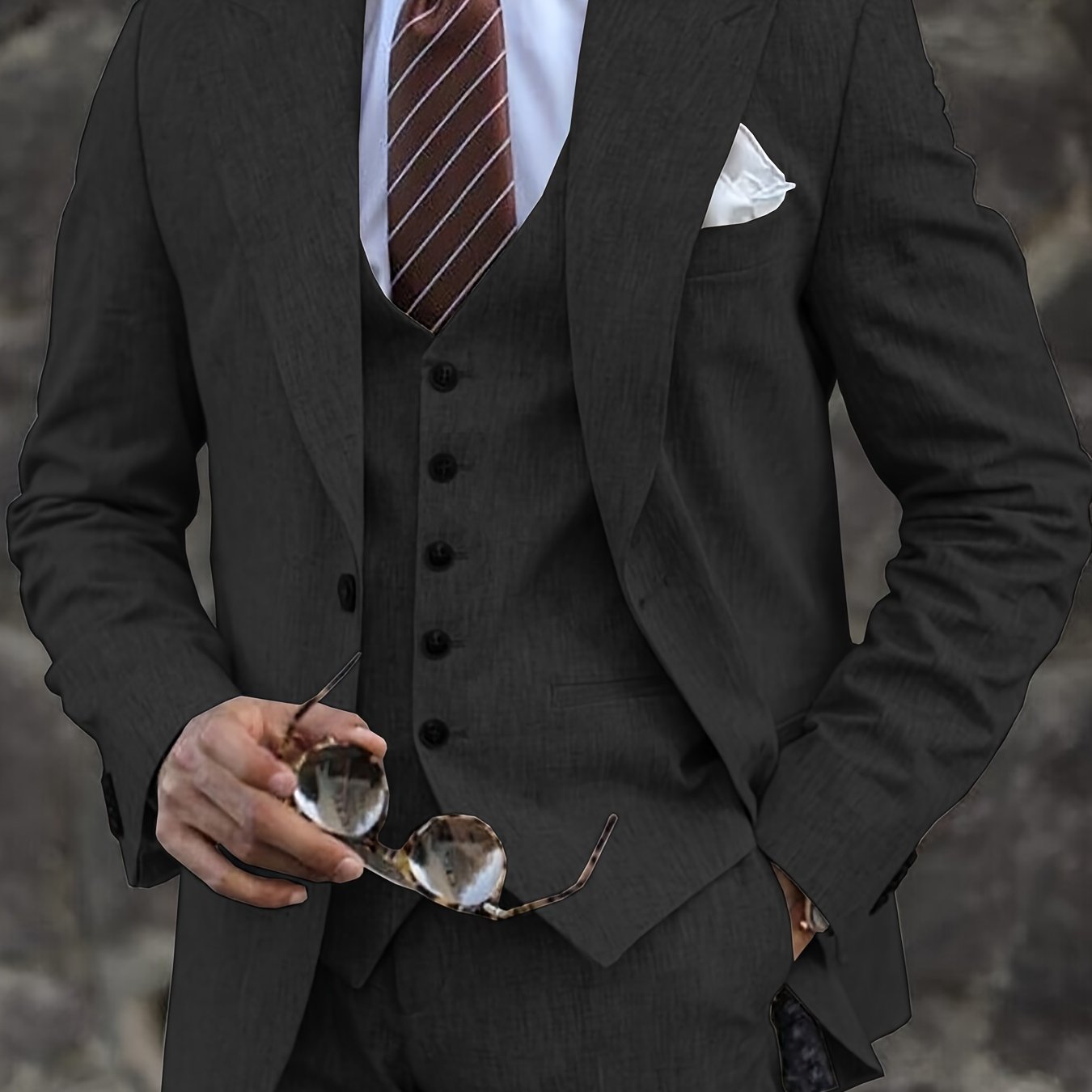 Men's Wool Tweed 3-Piece Suit for Formal Weddings Business All Sizes
