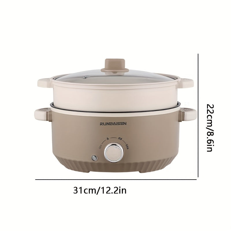 Electric Steamer with Hot Pot Noodle Cooker Wok Glass Lid for Kitchen Dormitory