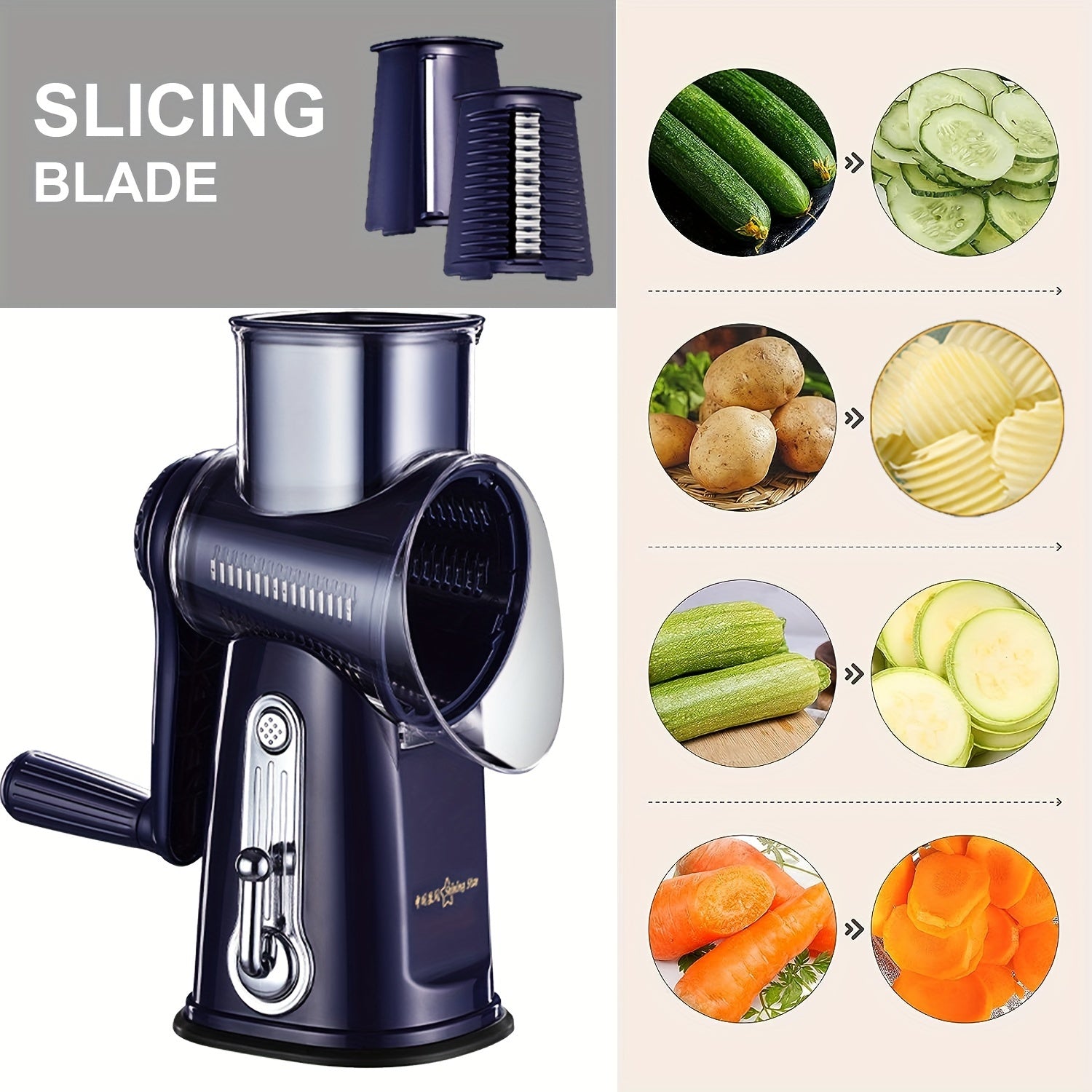 5-in-1 Rotary Cheese Grater Vegetable Slicer Nut Grinder Kitchen Tool