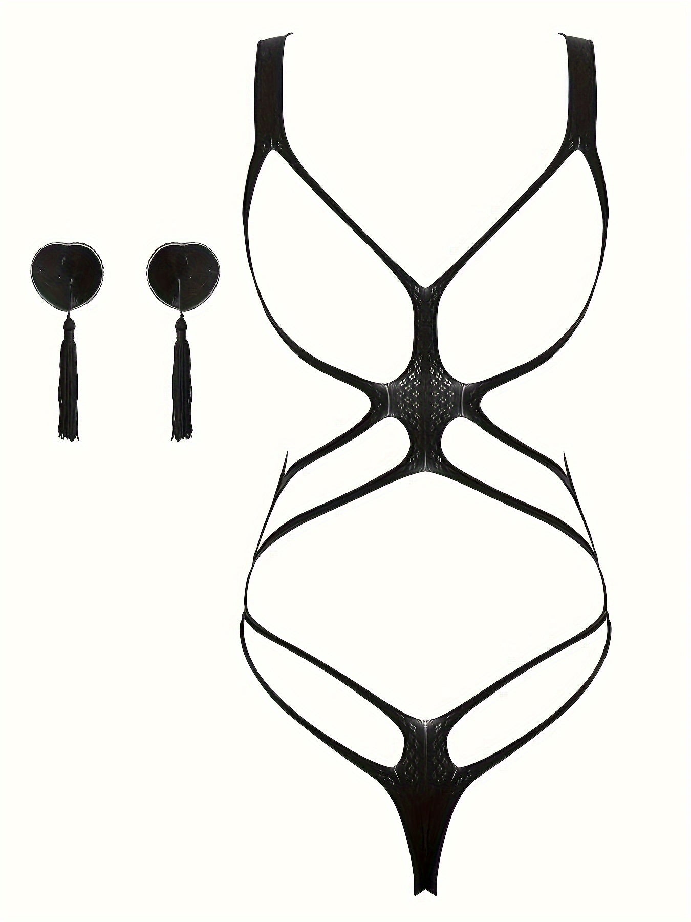 Women's Lingerie Set Bodysuit with Nipple Pads and Eye Mask Nylon Solid Color Hollow Detail