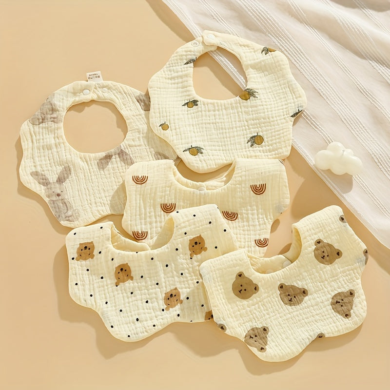 Set of 3 Cotton Muslin Baby Bibs with Petal Design Snap Closure Full Coverage for Infants and Toddlers
