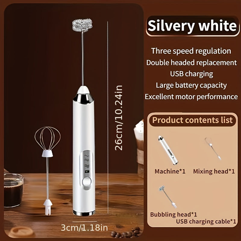 Electric Milk Frother Handheld 2-in-1 Rechargeable Foam Maker with Beating Egg Head