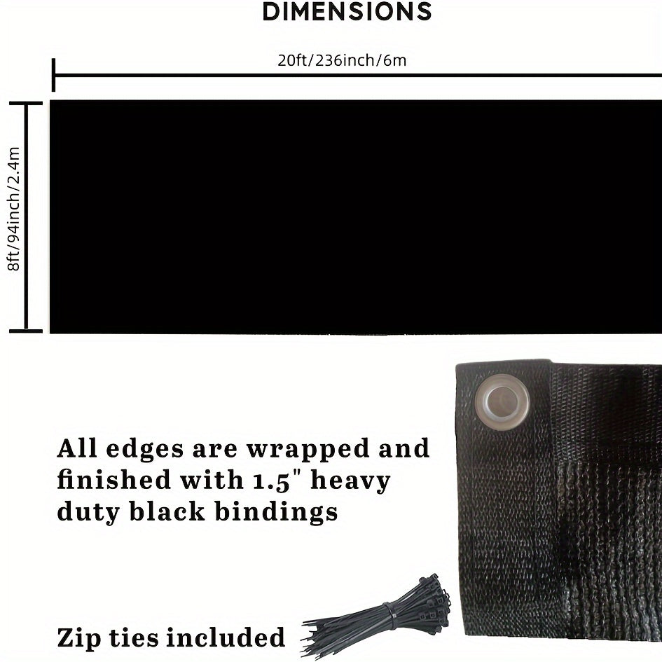 Black Plastic Mesh Garden Privacy Screen UV Resistant Wind Blocker Grommets Cable Ties