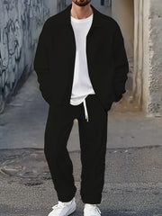 Erkaklar uchun bir rangli uzun qo'l sport kostyumi, fermuarlı kurtka va shimlar to'plami, ochiq havoda faoliyatlar uchun