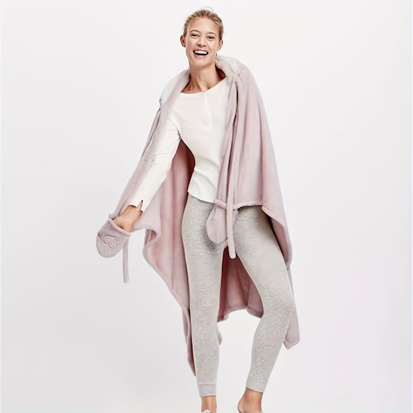 Rabbit Ears Blanket Hoodie Flannel Fleece Wearable Shawl for Sofa TV Office