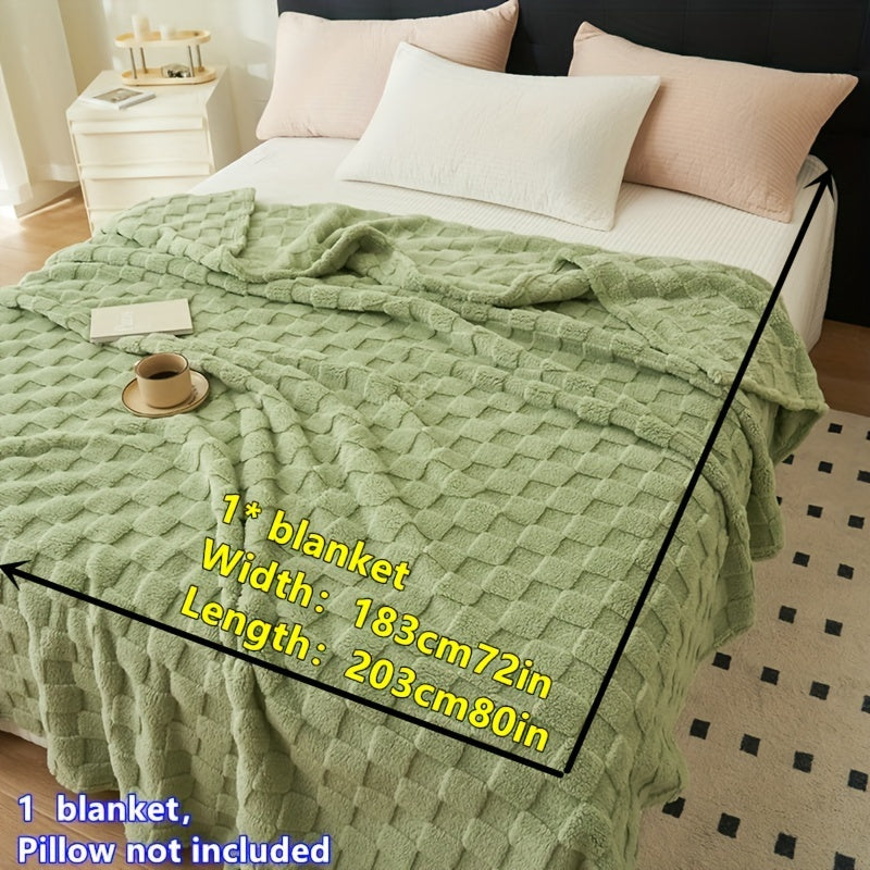 Green Checkered Taffeta Throw Blanket Soft Warm All-Season Couch Bed Office Nap