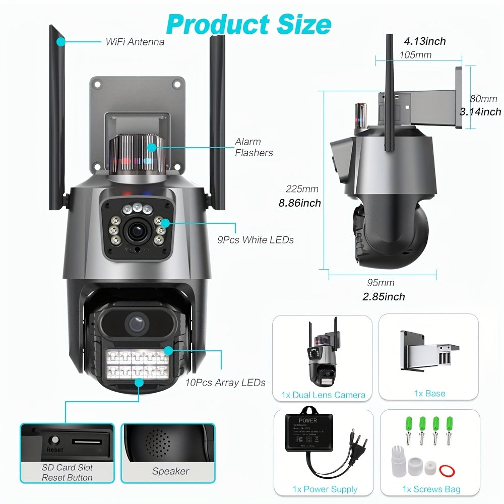 6MP POE simsiz xavfsizlik kamerası, 3K Full HD ikkilamchi linza, AI insonni aniqlash, avtomatik izlash, kechqurun ko‘rish, ikki tomonlama audio, ichki va tashqi foydalanish uchun