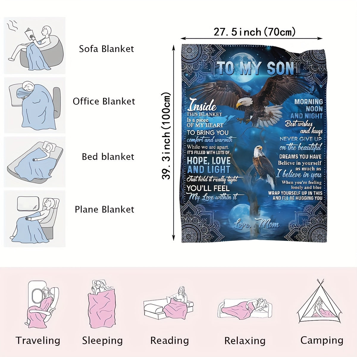 Kids Flannel Throw Blanket Soft Warm for Couch Bed Travel Love You Forever