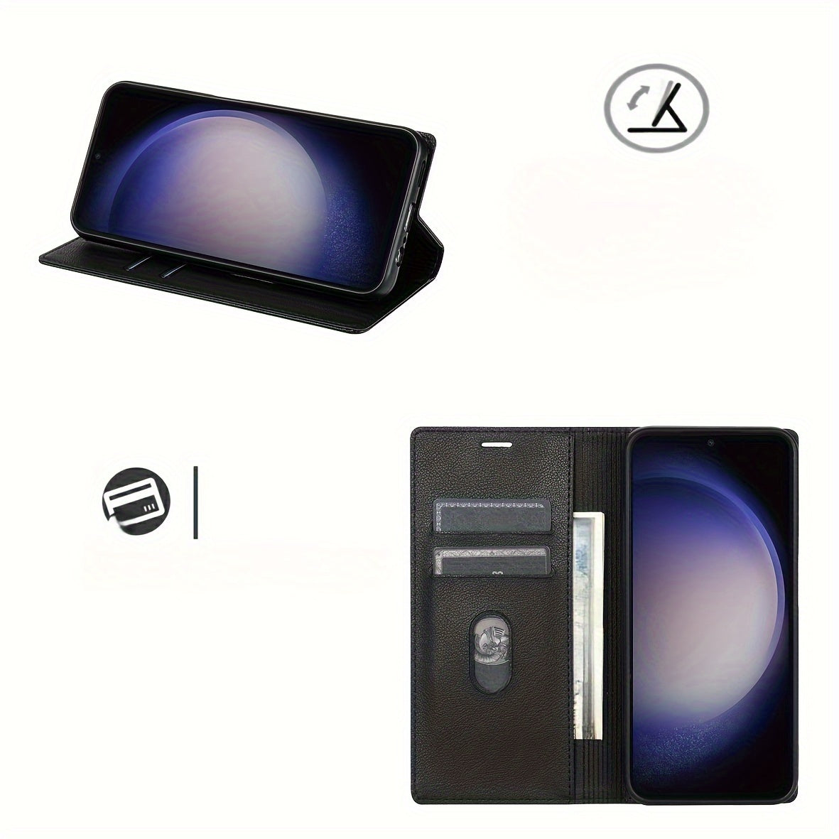 Faux Leather Flip Wallet Phone Case for Galaxy A and F Series Smartphones