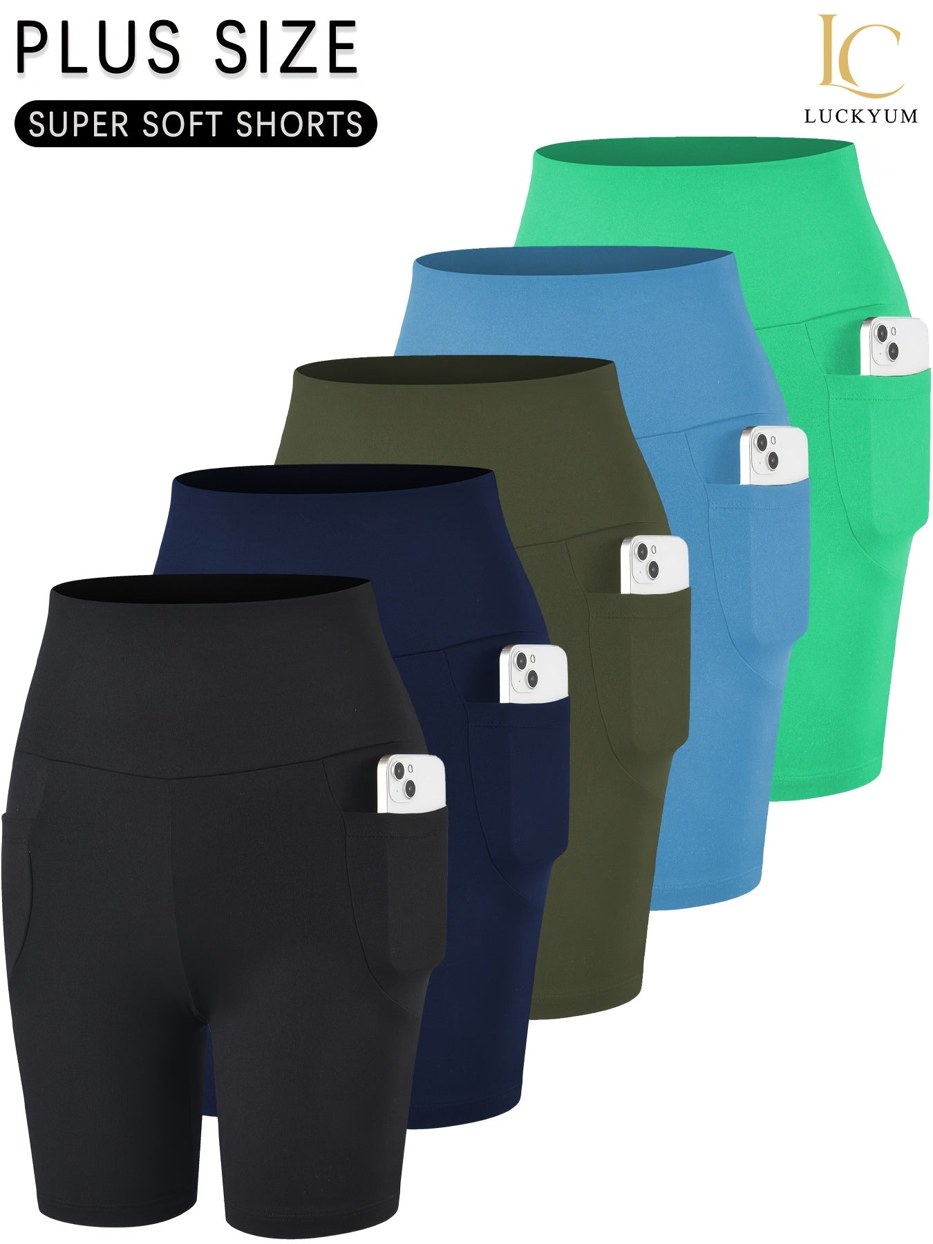 Plus Size High-Waisted Biker Shorts Women Pockets Tummy Control No-See-Through