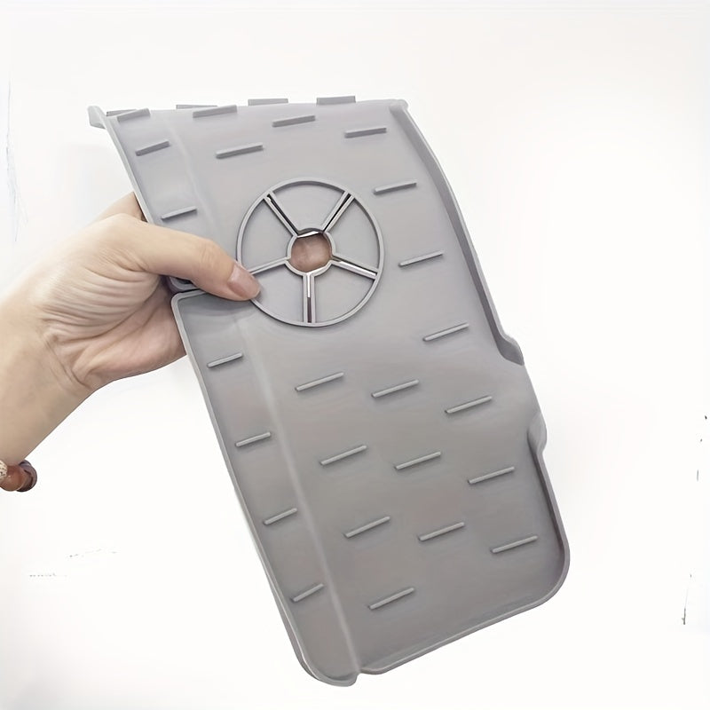 Alfombrilla de protección de silicona para salpicaduras, antideslizante, impermeable, con bandeja de drenaje, gris y negro, 1 pieza