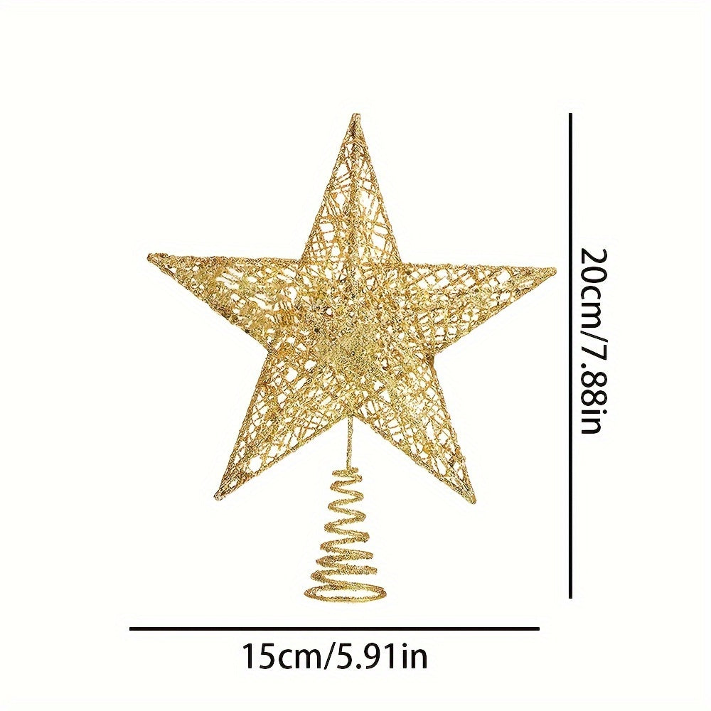 Handcrafted Iron Glitter Star Tree Topper for Christmas and Thanksgiving No-Battery Tabletop or Tree Display Pack of 1