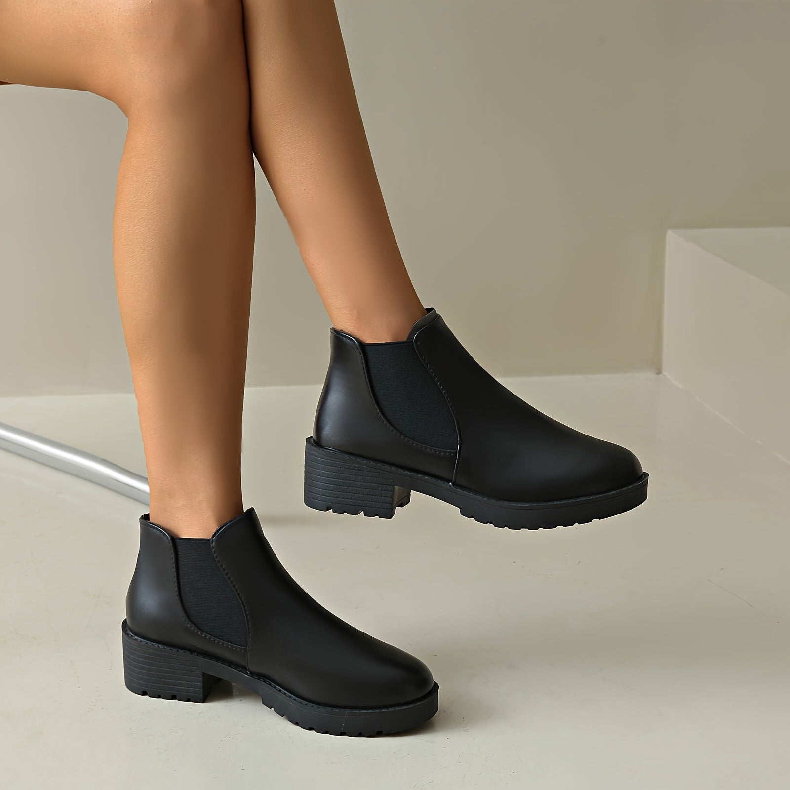 Women's Leather Classic Boots All-Season Chunky Low Heel Ankle Booties Size 36-42