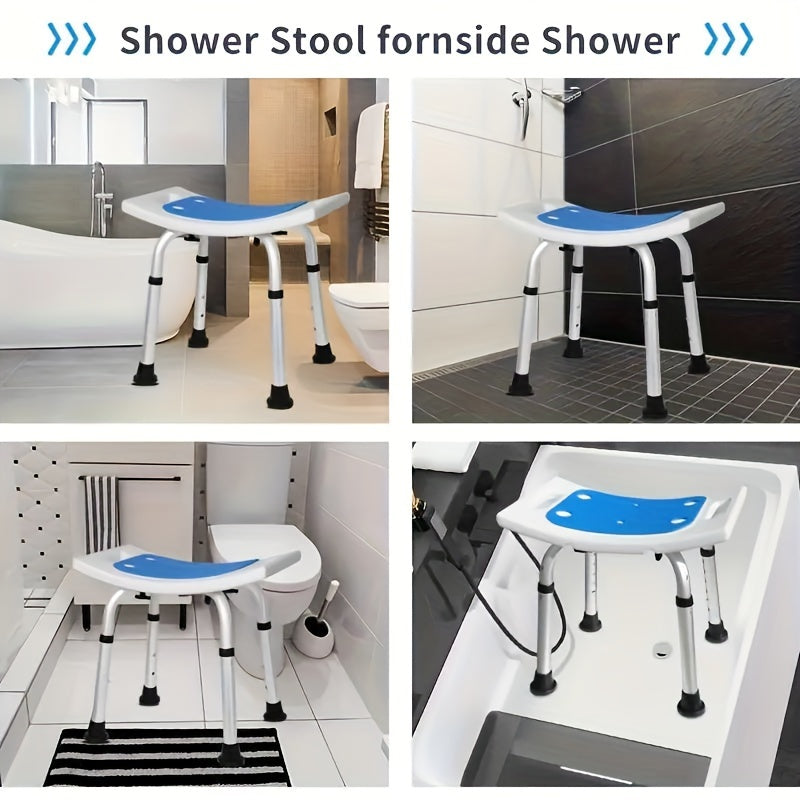 Adjustable Height Shower Chair for Elderly Disabled Anti-Slip Feet Supports Up to 158 KG