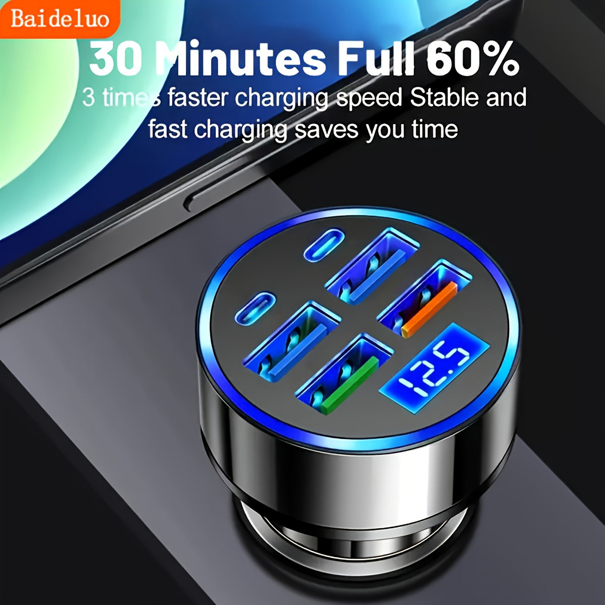 6-портовое автомобильное зарядное устройство USB с быстрой зарядкой, C-Type USB 3.0, универсальный автомобильный адаптер