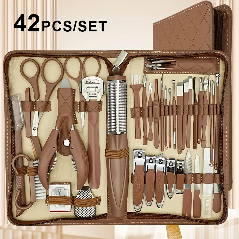 42-Piece Stainless Steel Nail Care Set with Zipper Case and Grooming Tools