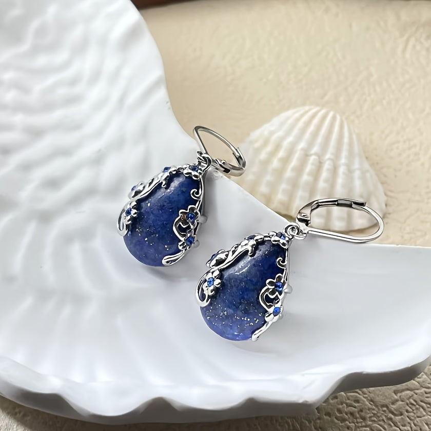 Pendientes bohemios de lapislázuli con cristales azules, joyería de acero inoxidable para mujer