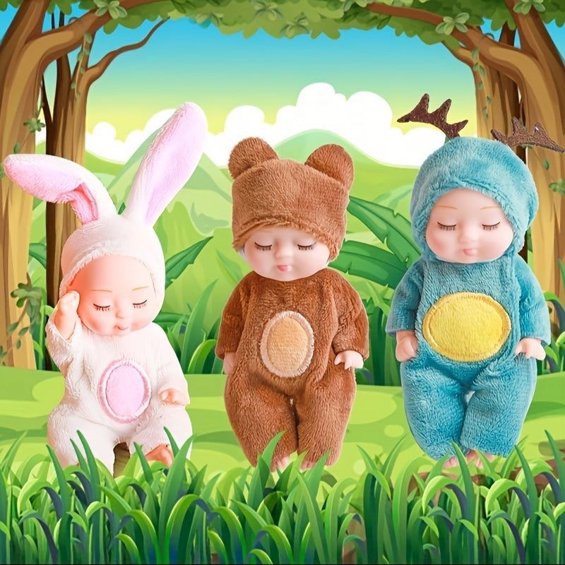 Mini Reborn Animal Doll for Kids 3-6 Pastel PVC Soft Toy with Clothes and Hat