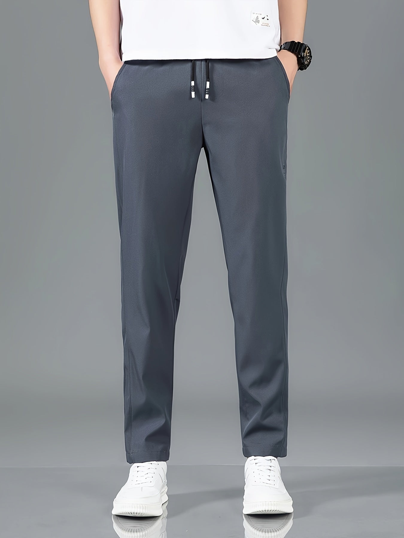 Men's Casual Polyester Pants Regular Fit Solid Color Spring Fall Available in Four Colors