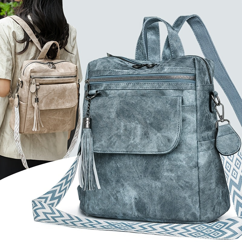 Women's Retro Brown Leather Backpack with Large Capacity and Multiple Zippers