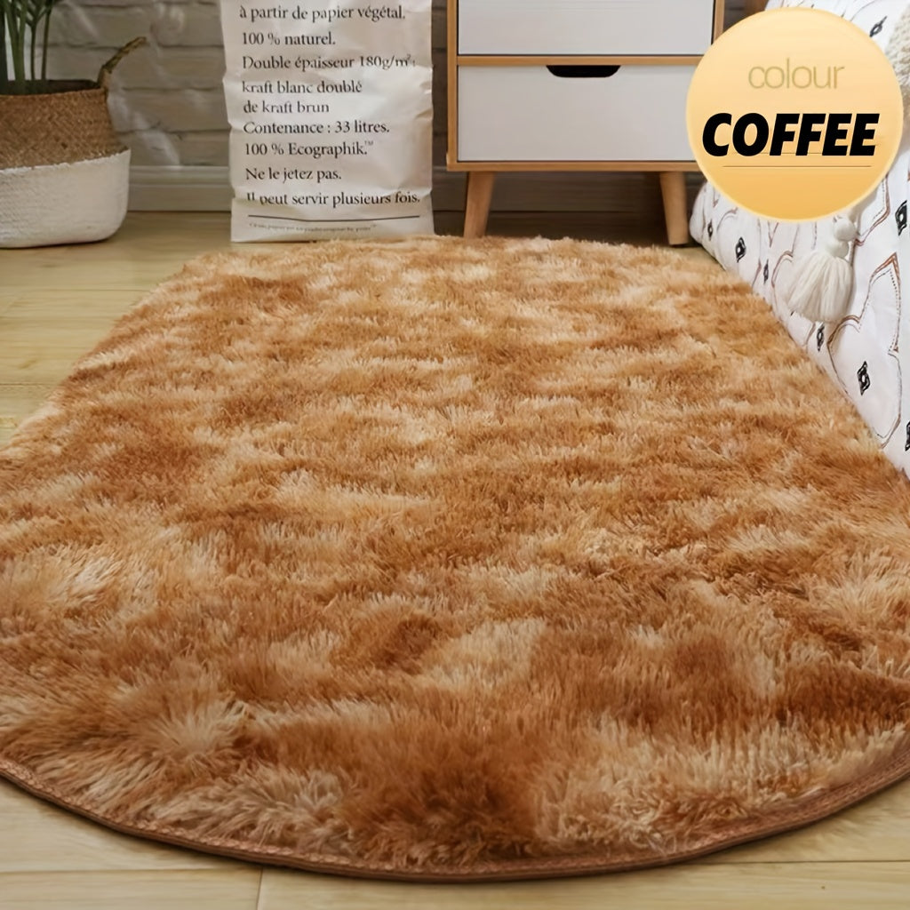 Oval Plush Area Rug for Bedroom and Living Room, Machine Washable