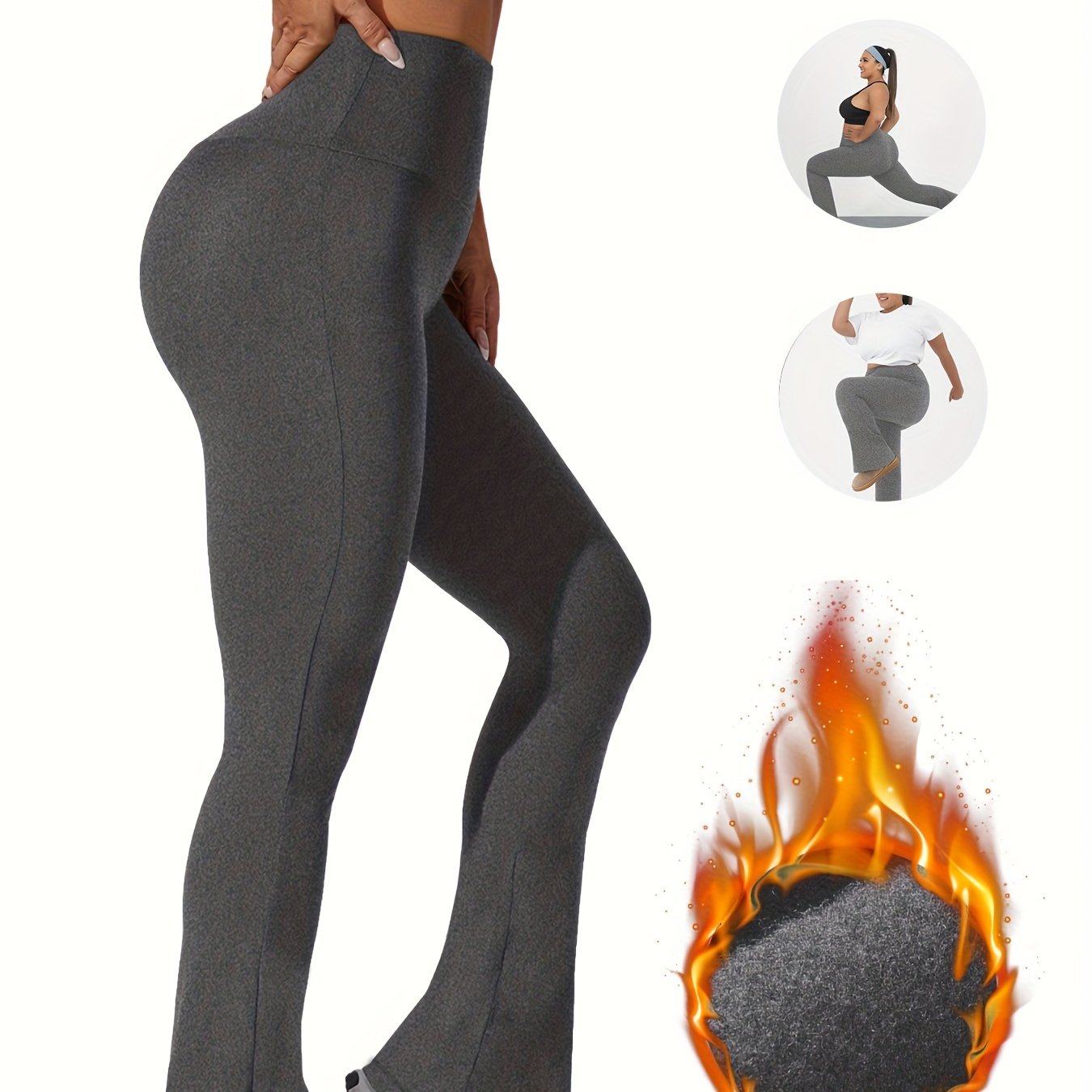 Plus Size Women's Soft High Waist Plush Flare Leggings Tummy Control