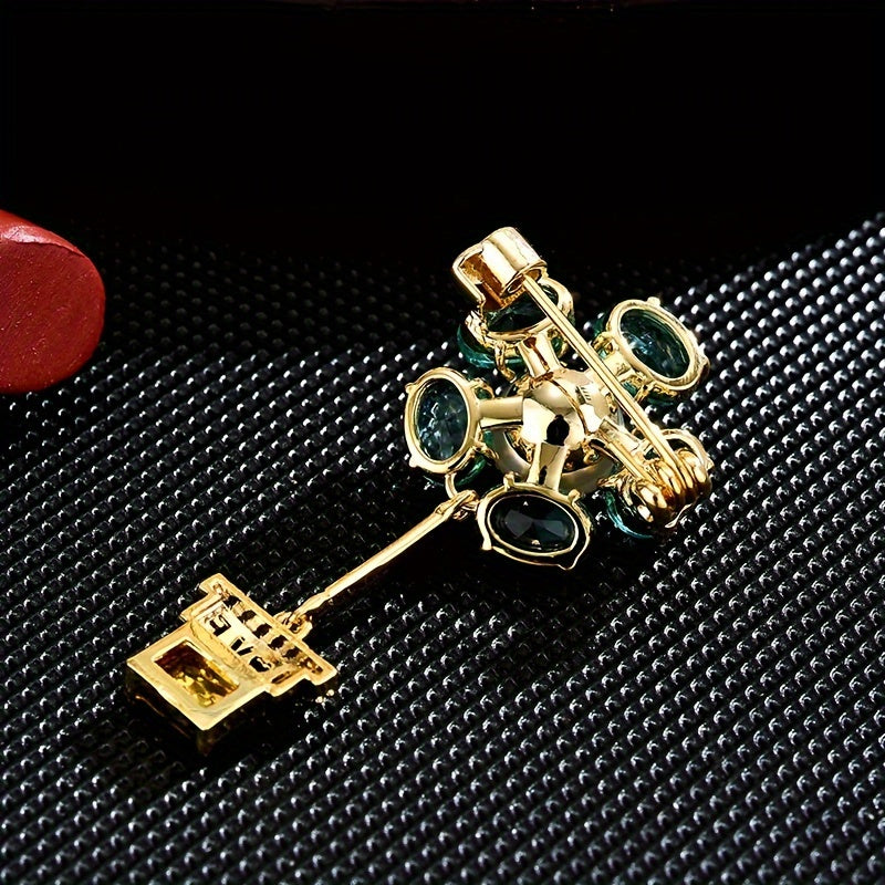 Vintage Green Zirconia and Pearl Flower Brooch Quirky Plant-Shaped Fashion Pin