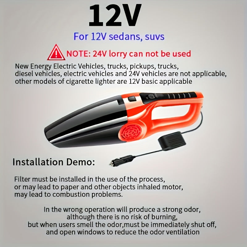 High-Power Car Vacuum Cleaner Wet Dry Mini Vehicle ABS Resin 0.4L Dust Cup