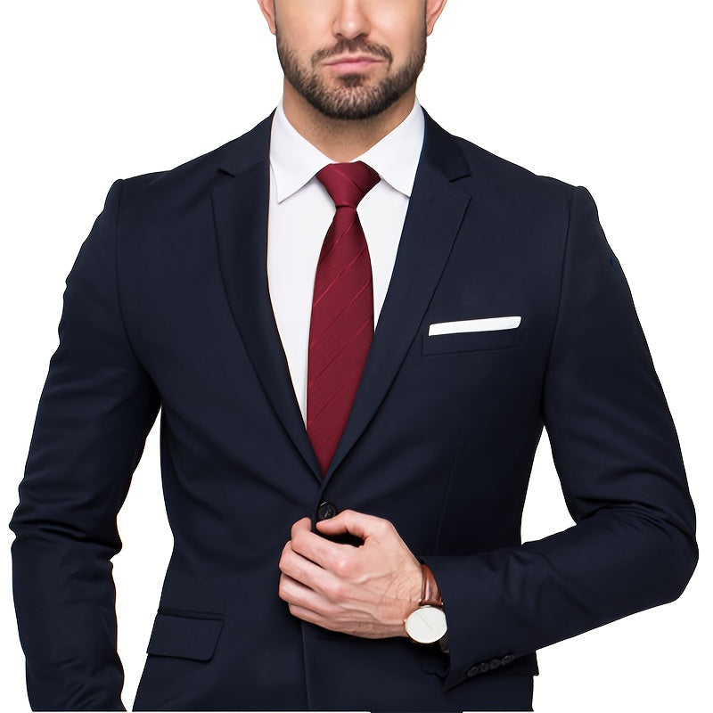 Мужской набор подарков: галстук, нагрудный платок, запонки, зажим для галстука, булавка на лацкан, полиэстер, тканая подарочная коробка