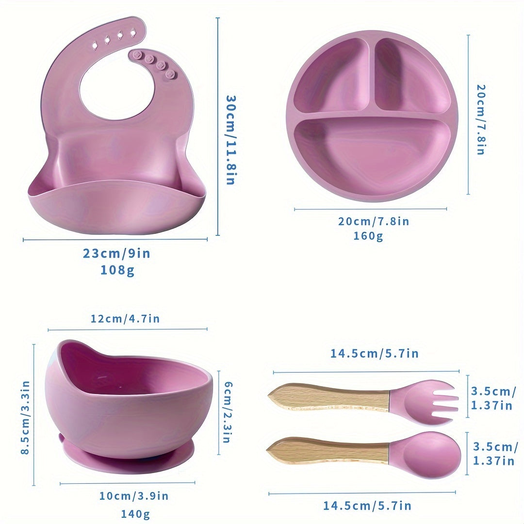 Kids Feeding Set Silicone Gray Soft Safe Easy to Clean Tableware Kit