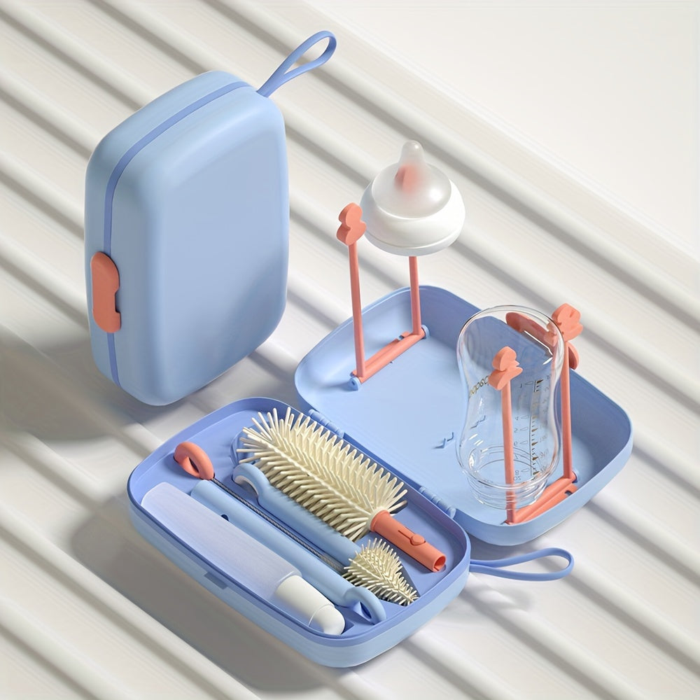 Silicone Bottle and Pacifier Brush Set with Storage and Draining Rack for Travel and Home