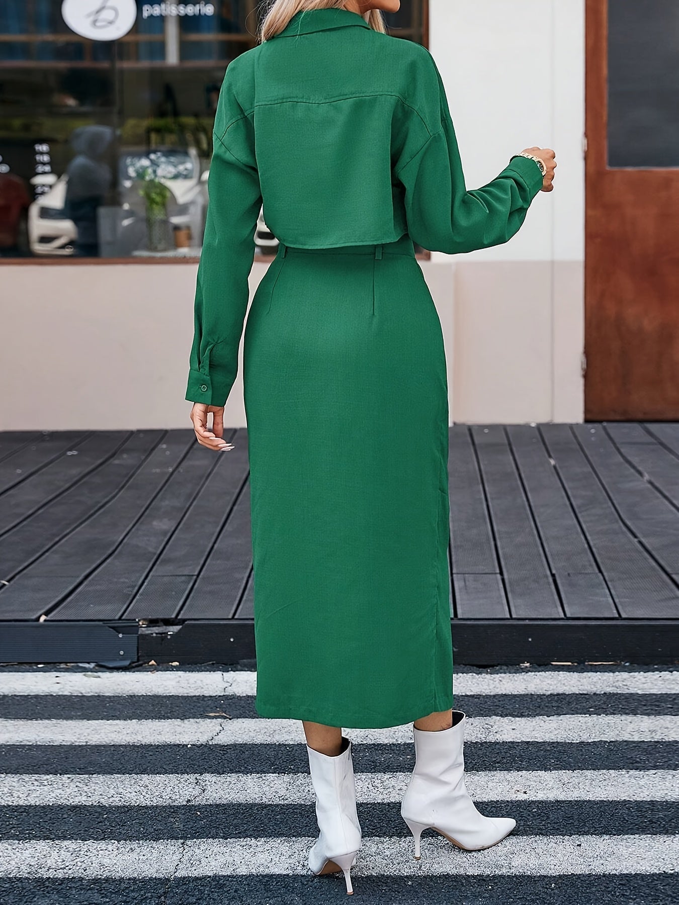 Women's Solid Color Button-Up Shirt and Midi Skirt Set Polyester Spring Fall Elegant