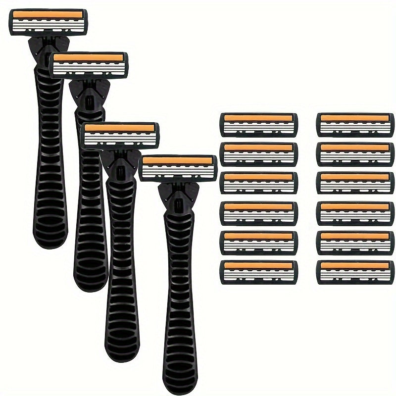 Men's Stainless Steel 3-Layer Manual Razor Set with Refill Options for Face Care