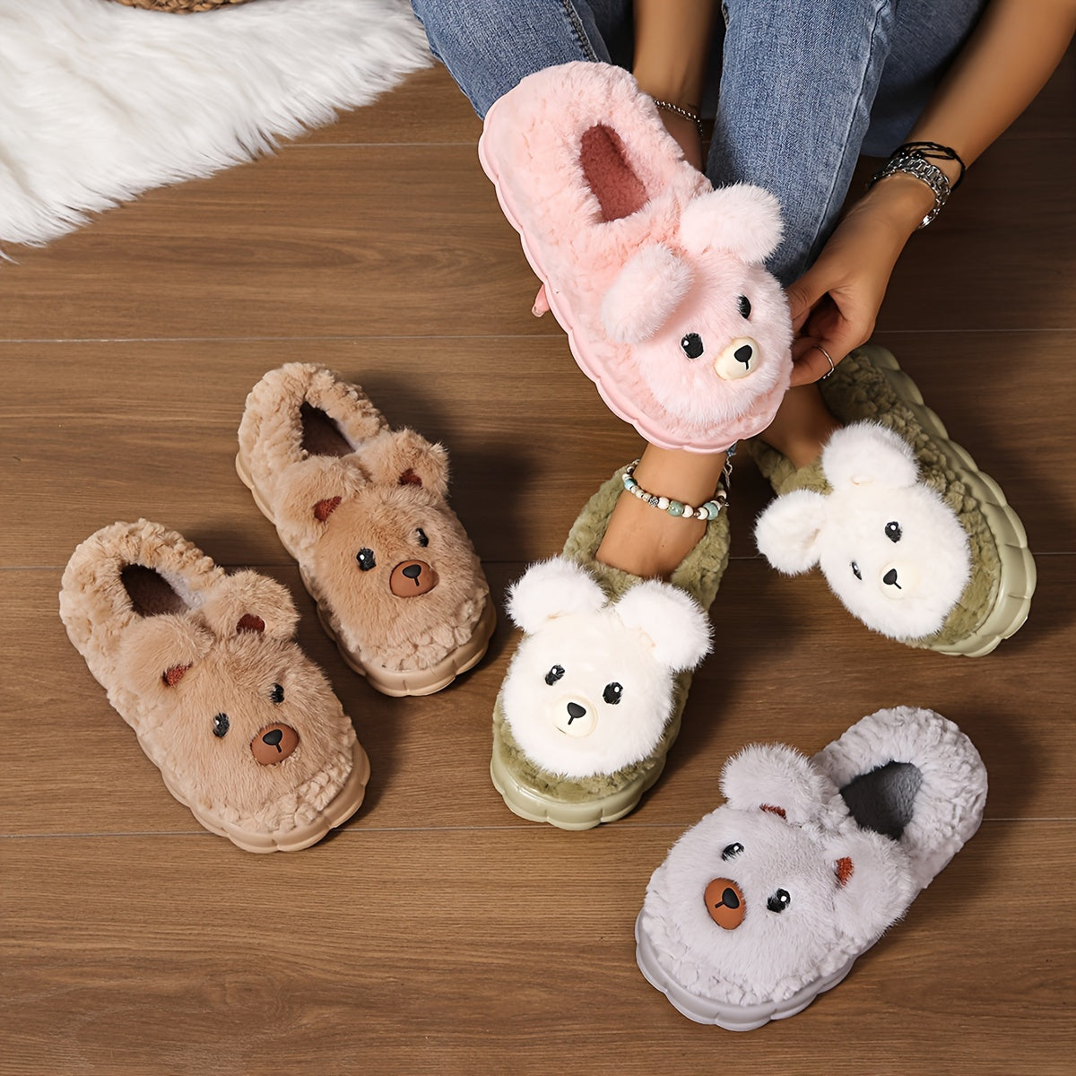 Women's Fleece-Lined Winter Shoes Non-Slip Indoor Cartoon Animal